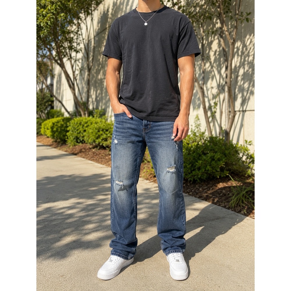 American Eagle Next Level Flex Slim Straight Distressed Jeans Blue 34x30 (26")